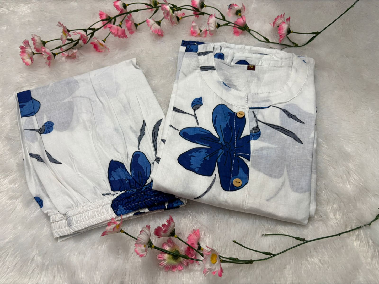 Women's Cotton 60*60 Floral Print A-Line Kurti Pant Set