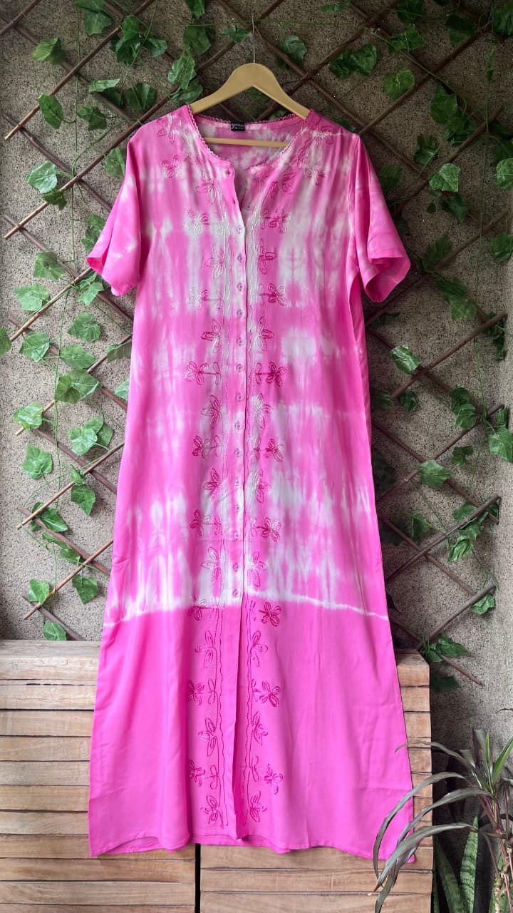 Women's Tie-Dye Embroidered Kaftan Nighty