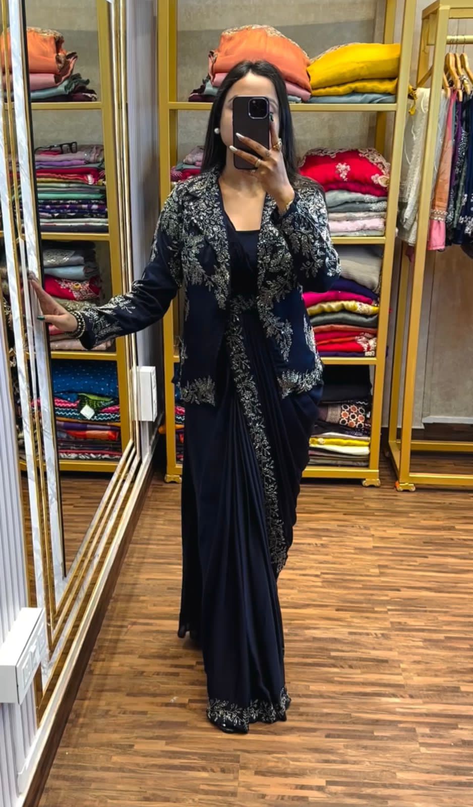 4-Piece Ready-to-Wear Saree with Embroidered Jacket & Belt