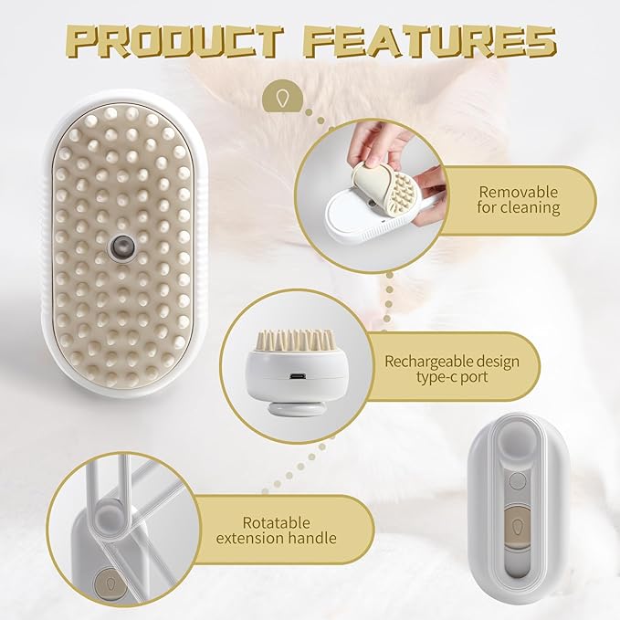 3-in-1 Steam Brush with Steamer - Suitable for Cats, Dogs and All Pets