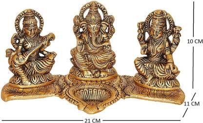 Gold Plated Lakshmi Ganesh Saraswati Idol with Deepak Showpiece