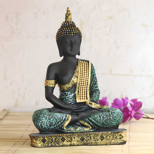 eCraftIndia Green Meditating Buddha Decorative Showpiece