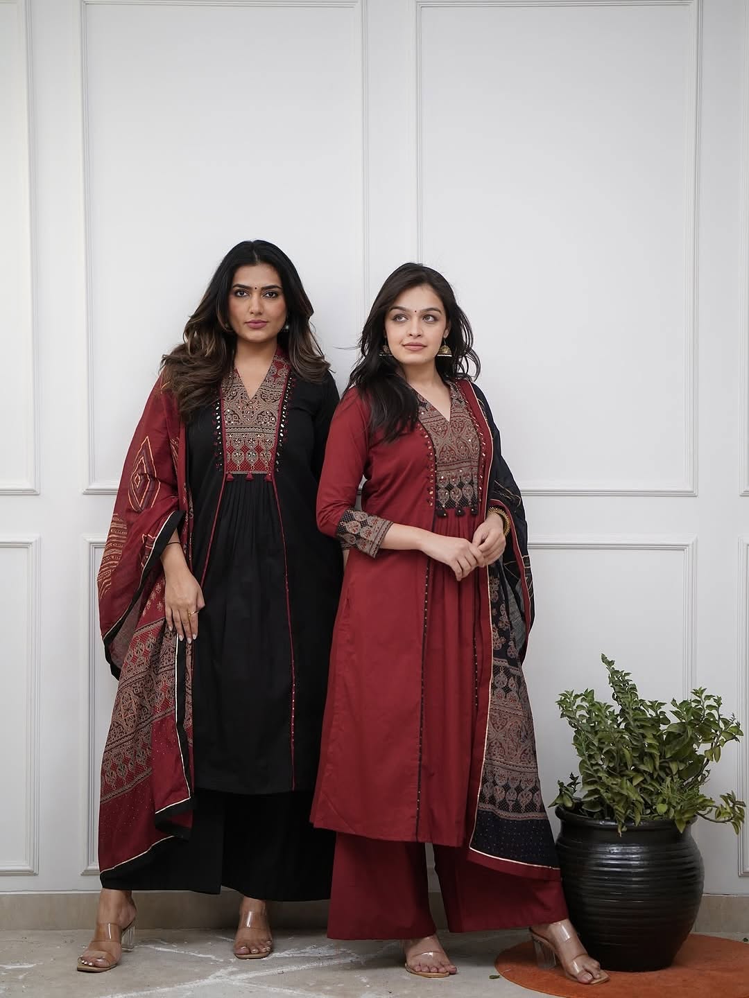 Women's Mirror Work Flared Anarkali Kurta Set