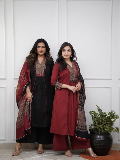 Women's Mirror Work Flared Anarkali Kurta Set