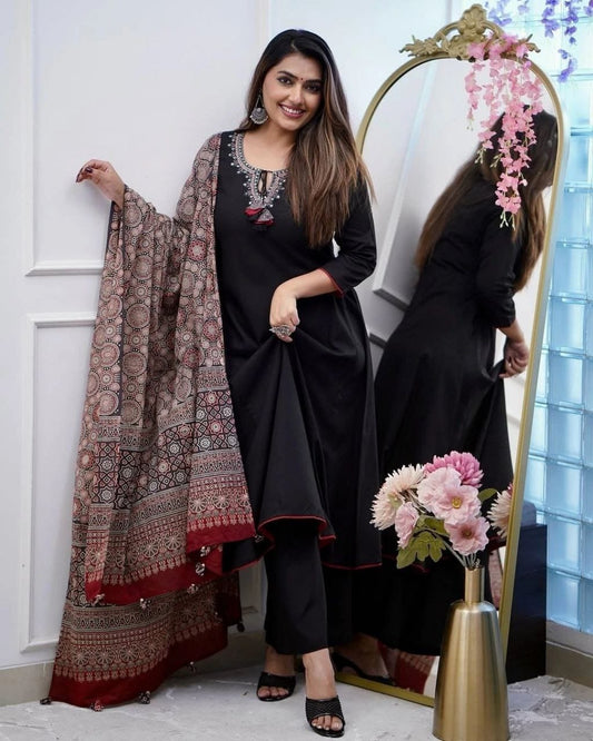 Designer Black Chanderi Anarkali Set