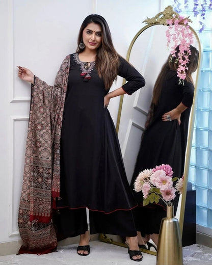 Designer Black Chanderi Anarkali Set