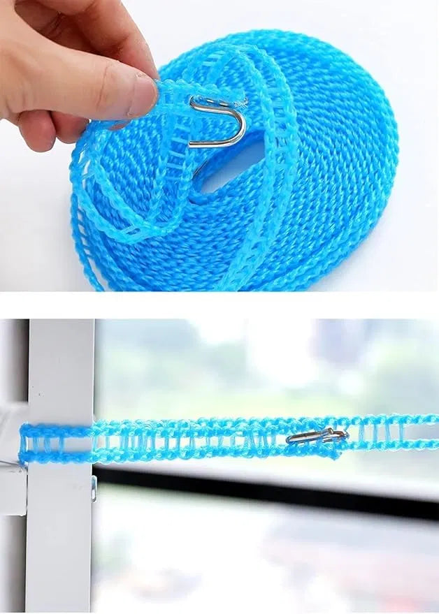 Windproof Anti-Slip Clothes Washing Line Drying Nylon Rope with Hooks