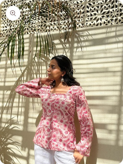 Women's Printed Straight Sleeveless Square Neck Flared Short Kurti for Women & Girls