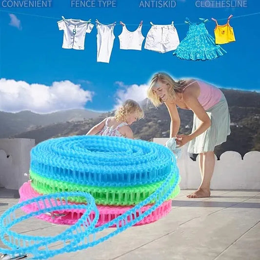Windproof Anti-Slip Clothes Washing Line Drying Nylon Rope with Hooks