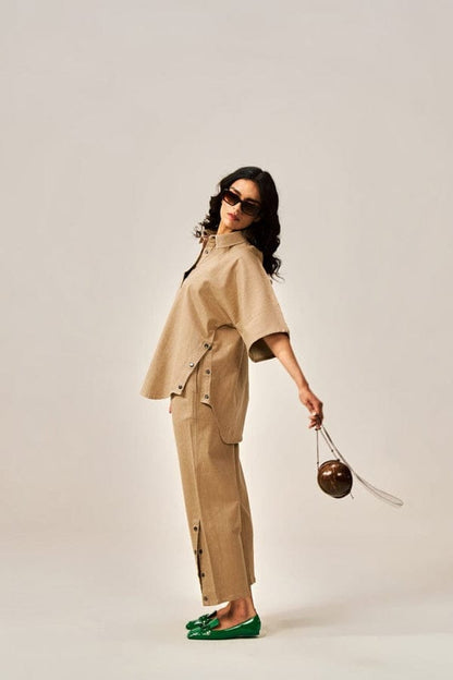 Women's Cotton Slub Boxy Shirt & Side-Button Pants Co-ord Set