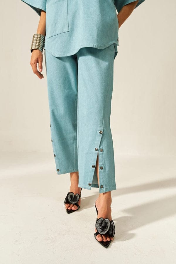 Women's Cotton Slub Boxy Shirt & Side-Button Pants Co-ord Set