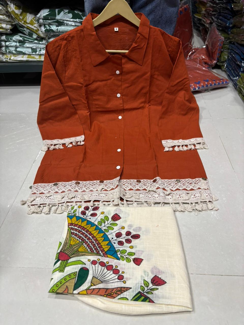 Lace Tunic Top & Artistic Printed Palazzo