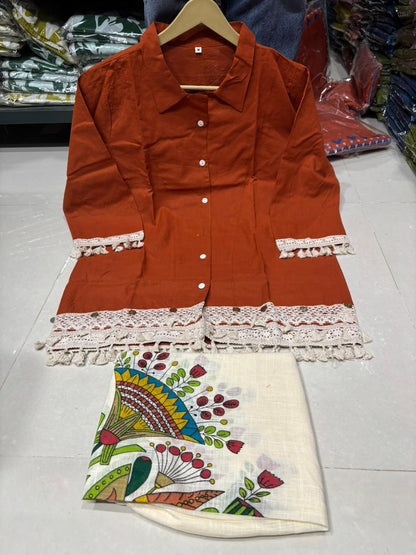 Lace Tunic Top & Artistic Printed Palazzo