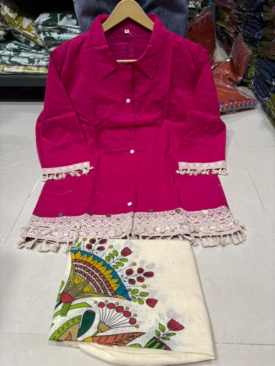 Lace Tunic Top & Artistic Printed Palazzo