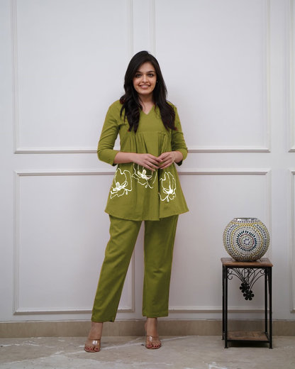 Women's Cotton Slub Peplum Co-ord Set