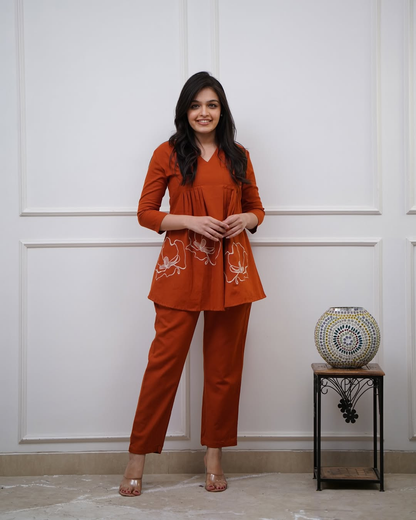 Women's Cotton Slub Peplum Co-ord Set