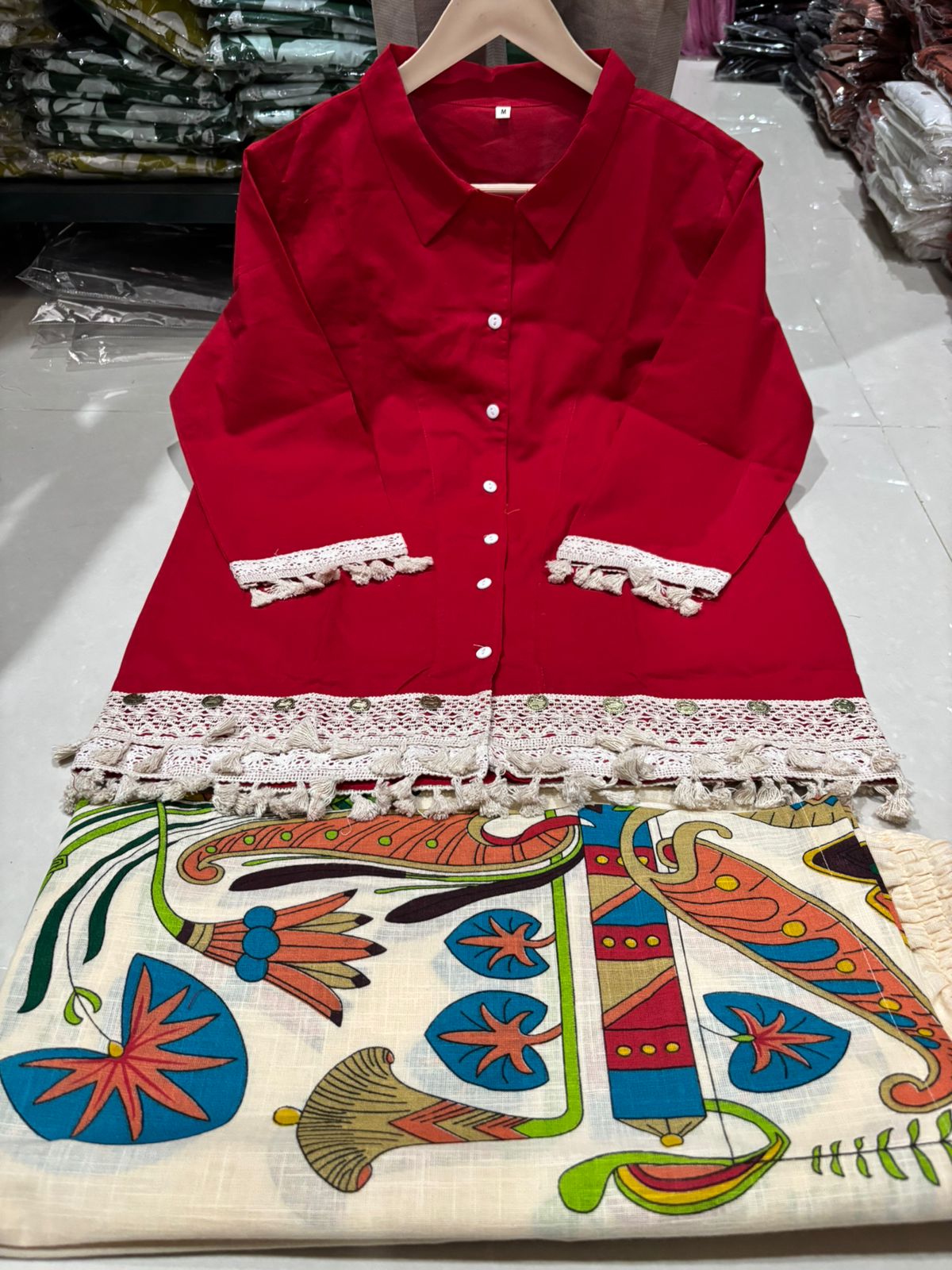 Lace Tunic Top & Artistic Printed Palazzo