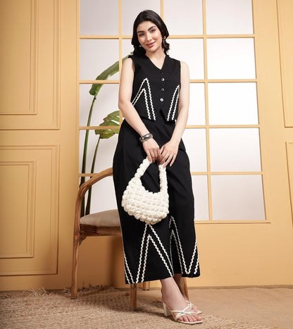 Elegant  Co-ord Set with White Zigzag Lace