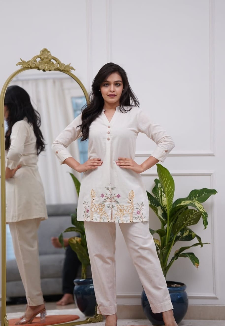 Women's Embroidered Cotton Co-ord Set