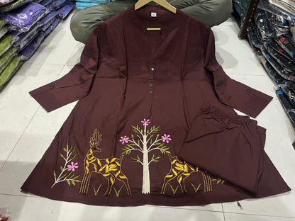 Women's Embroidered Cotton Co-ord Set