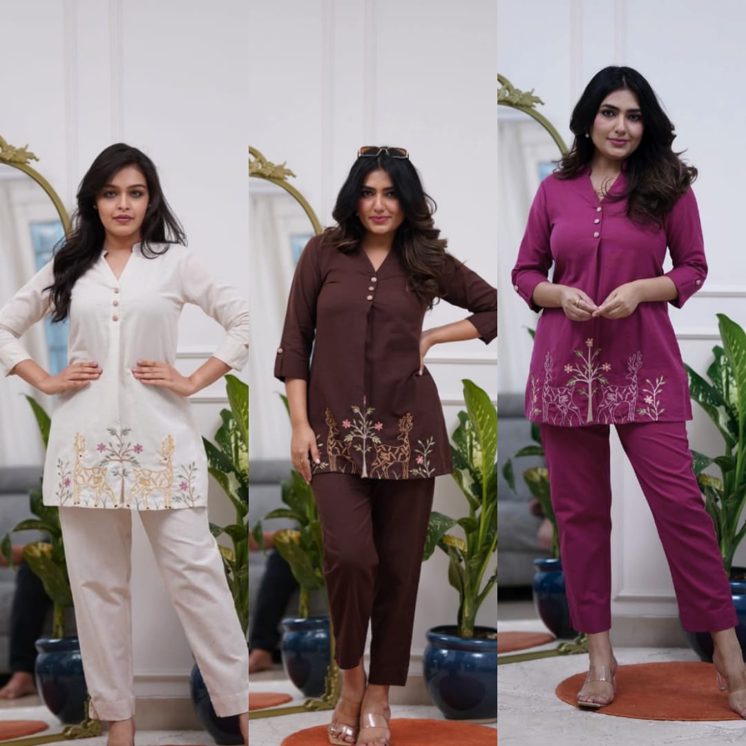 Women's Embroidered Cotton Co-ord Set