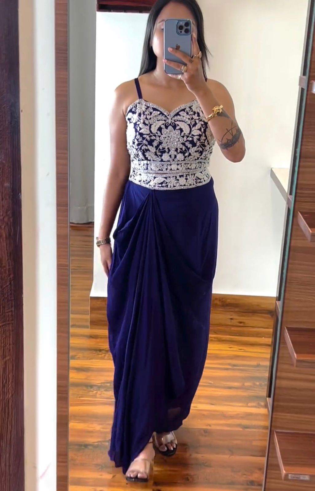 Heavy Embroidered Chinon Koti & Draped Sharara