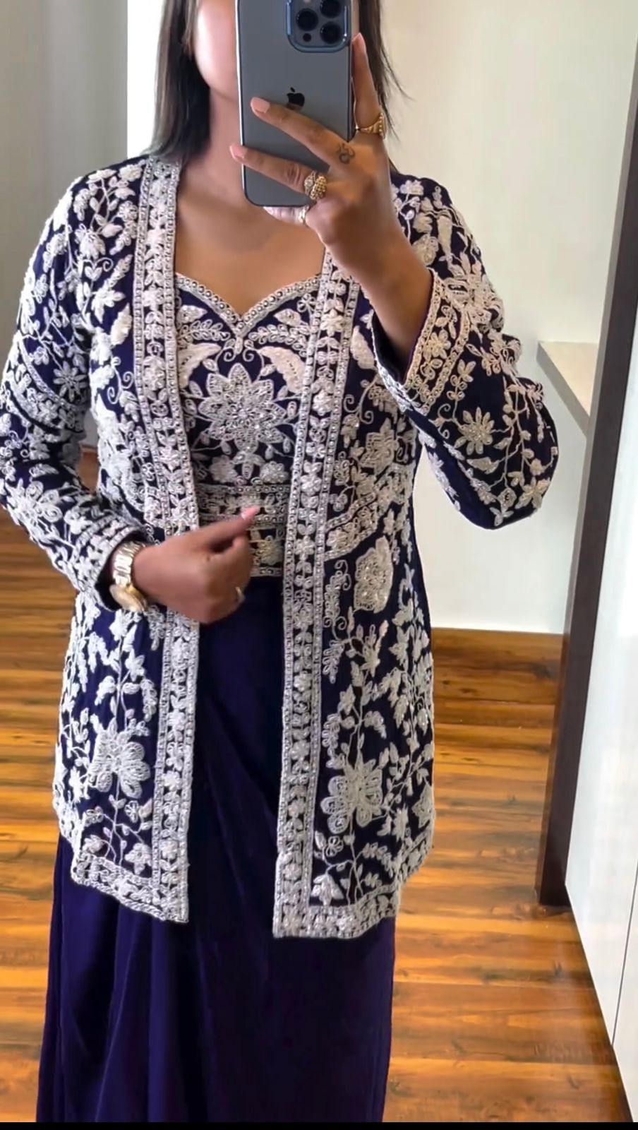 Heavy Embroidered Chinon Koti & Draped Sharara