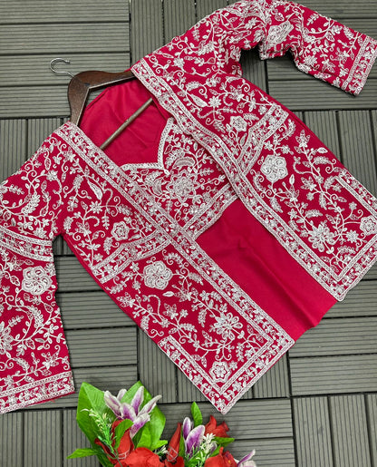 Heavy Embroidered Chinon Koti & Draped Sharara