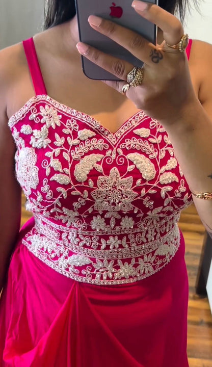 Heavy Embroidered Chinon Koti & Draped Sharara