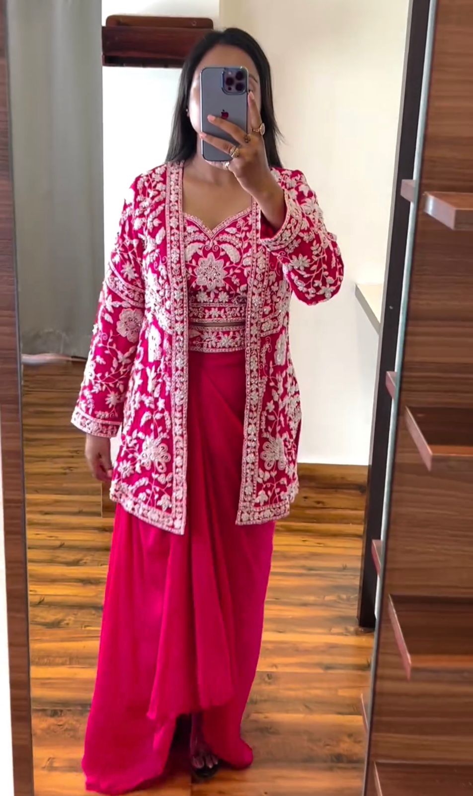 Heavy Embroidered Chinon Koti & Draped Sharara