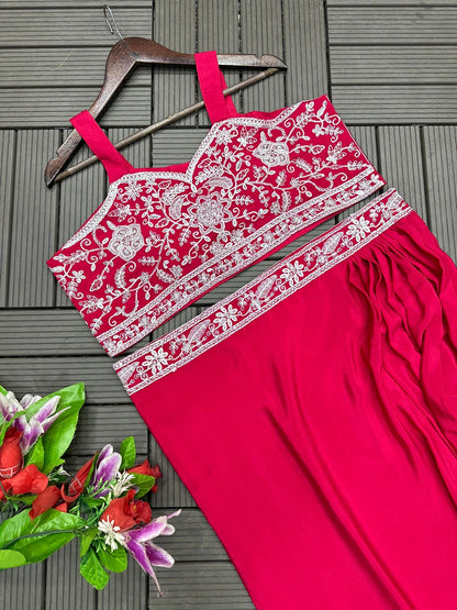 Heavy Embroidered Chinon Koti & Draped Sharara