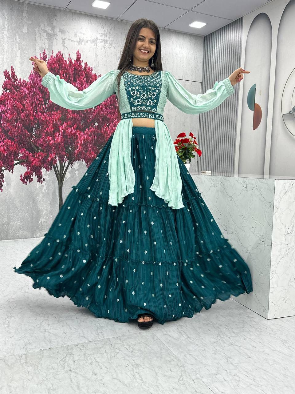 Designer Chinon Lehenga Set