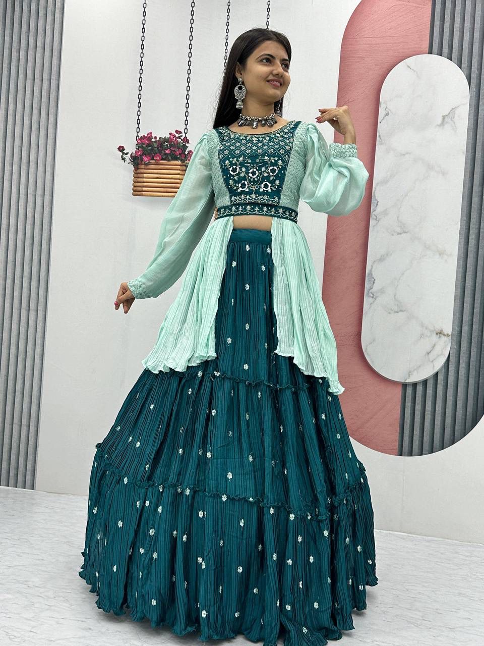 Designer Chinon Lehenga Set