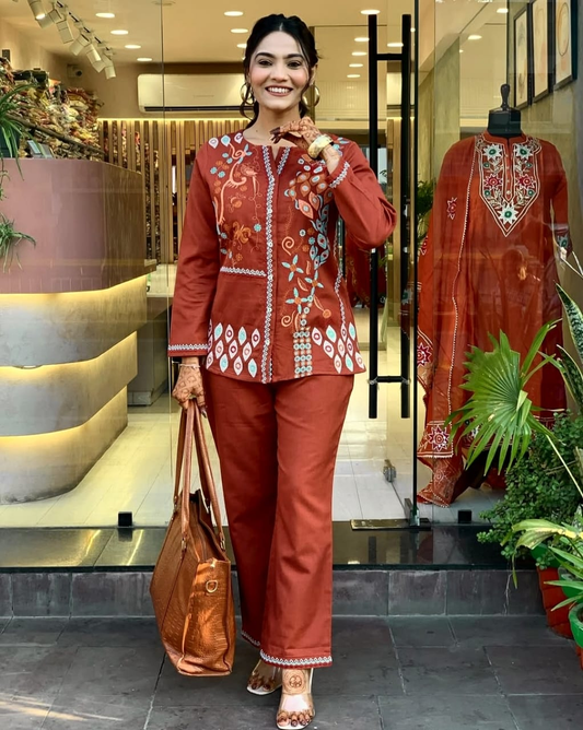 Women's Premium Cotton Co-ord Set with Heavy Embroidery