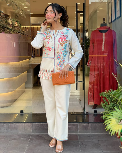 Women's Premium Cotton Co-ord Set with Heavy Embroidery