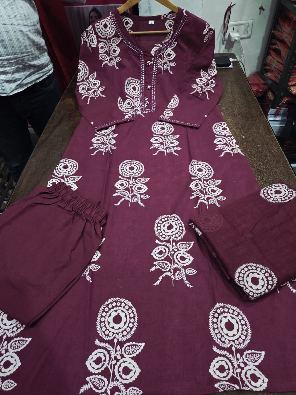 Women's Discharge Print Cotton Kurta Set with Mulmul Dupatta