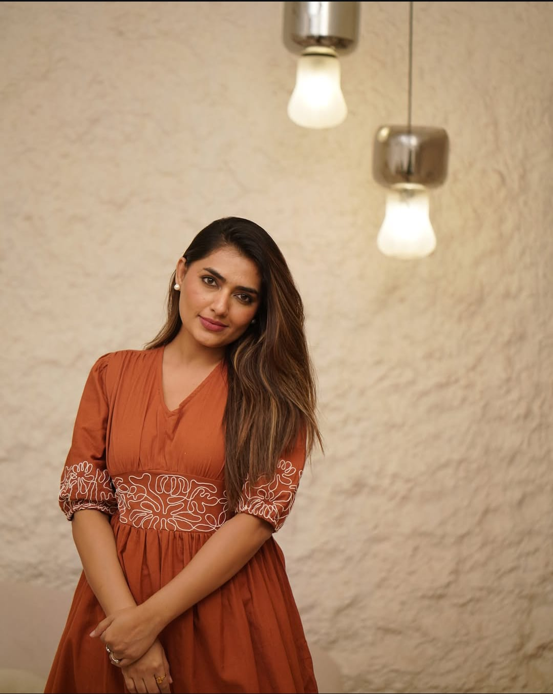 Women's Cotton Gown Style Dress with Embroidery & Puff Sleeves