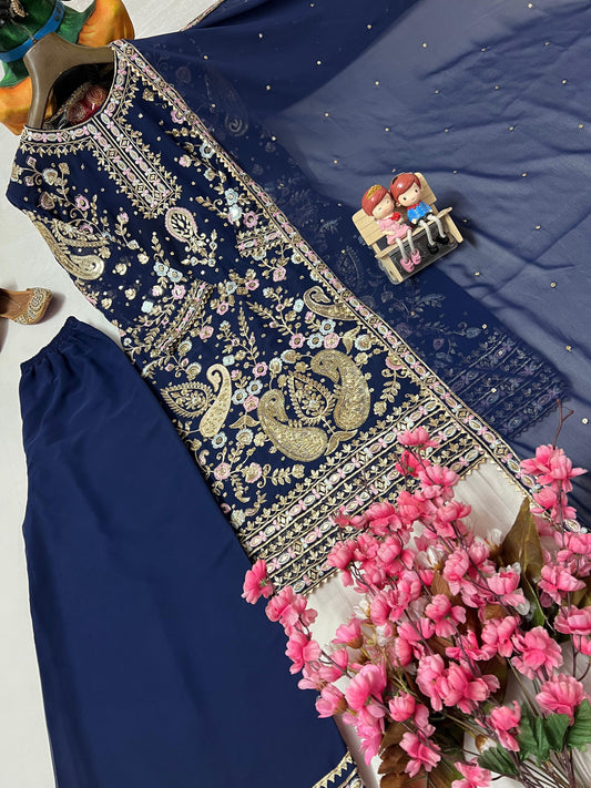 Designer Georgette Palazzo Set with Heavy Zari & Sequins Embroidery