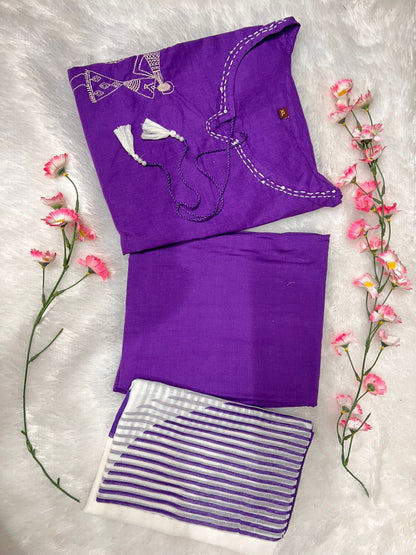 Women's Warli Art Embroidered Cotton Kurta Set