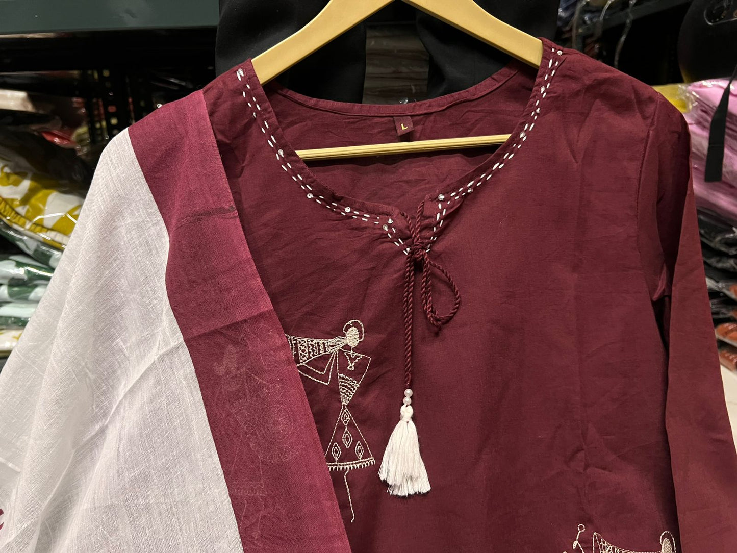 Women's Warli Art Embroidered Cotton Kurta Set