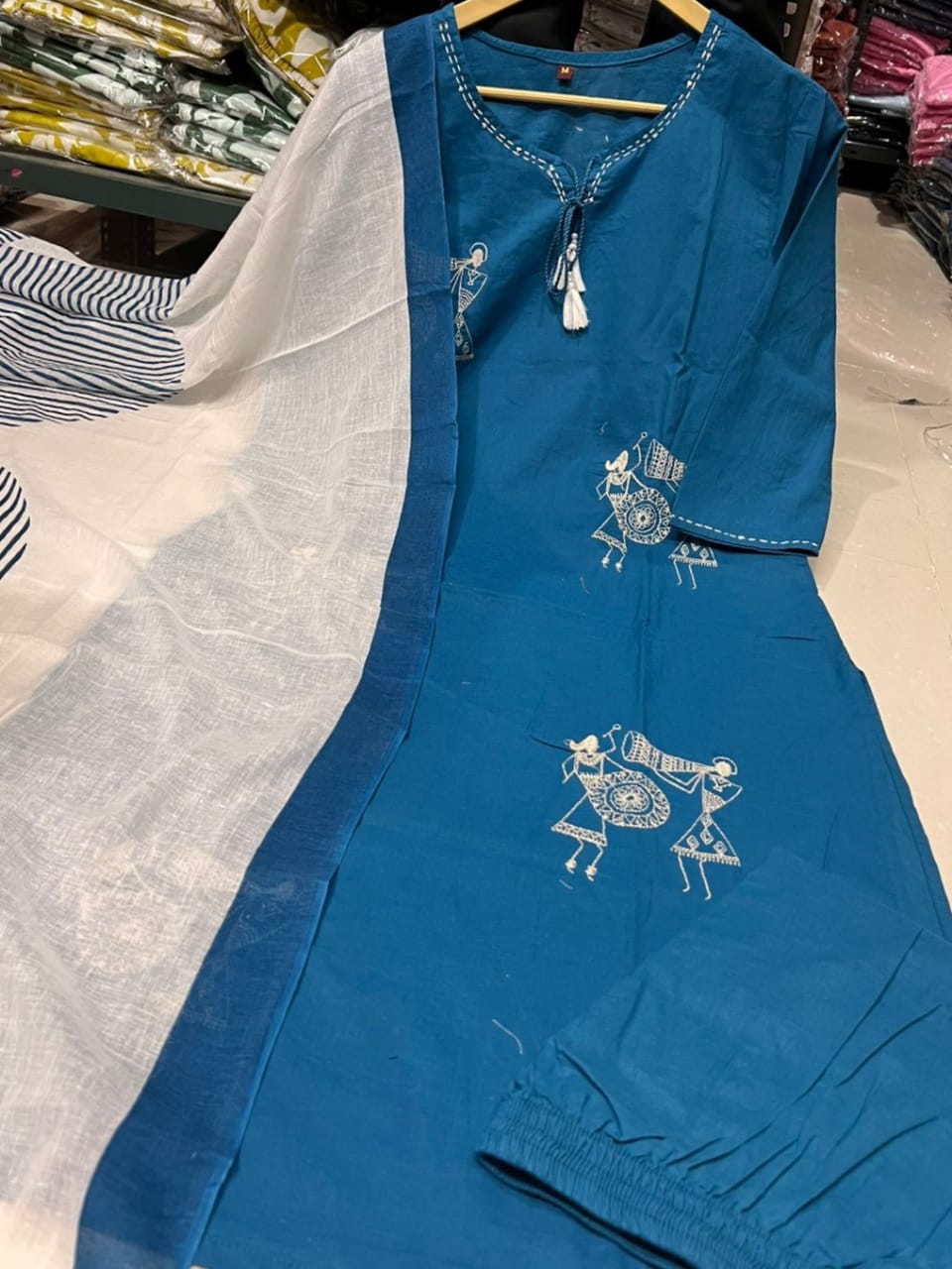 Women's Warli Art Embroidered Cotton Kurta Set