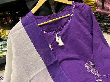 Women's Warli Art Embroidered Cotton Kurta Set
