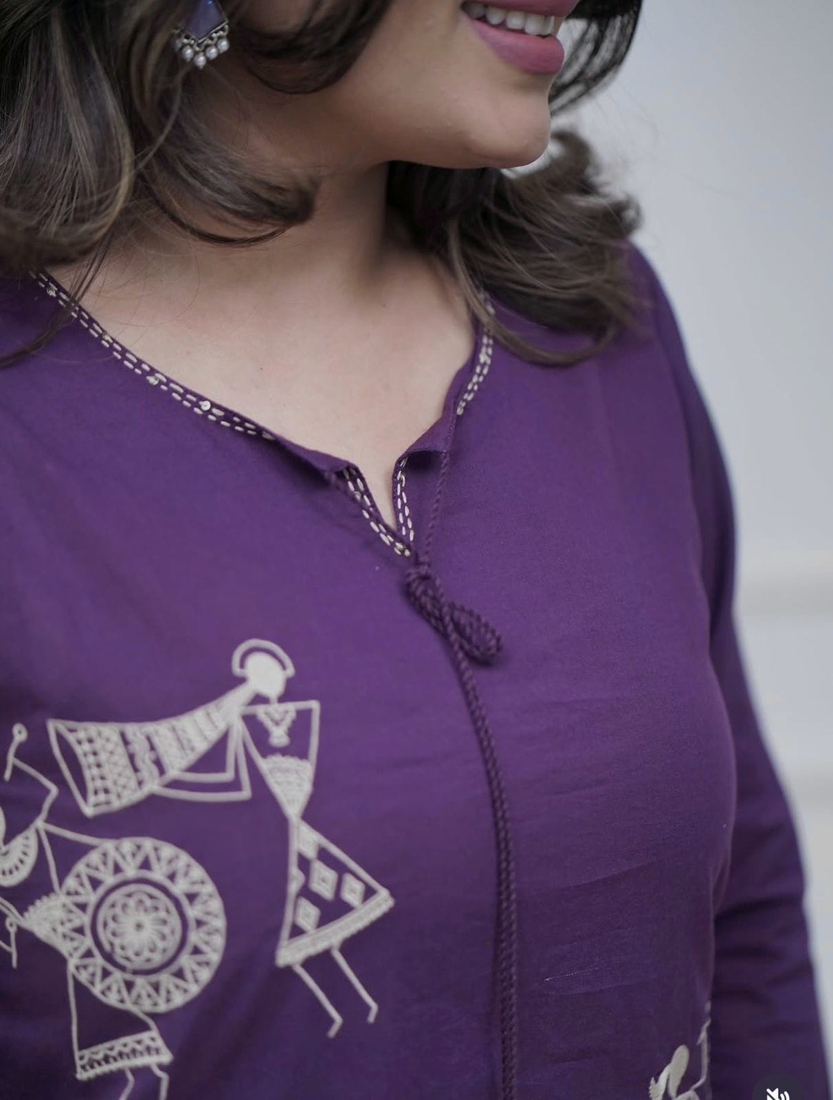 Women's Warli Art Embroidered Cotton Kurta Set