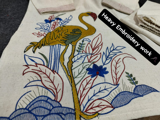 Women's Cotton Flex Flamingo Embroidery Co-ord Set