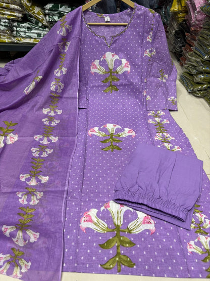 Women's Elegant Floral Embroidered Cotton Suit Set