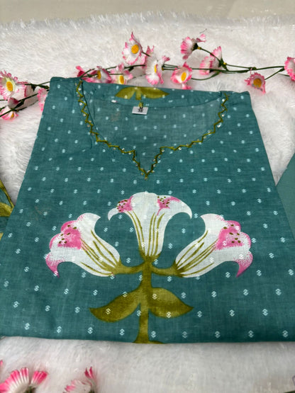 Women's Elegant Floral Embroidered Cotton Suit Set