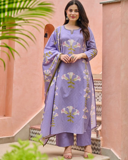 Women's Elegant Floral Embroidered Cotton Suit Set