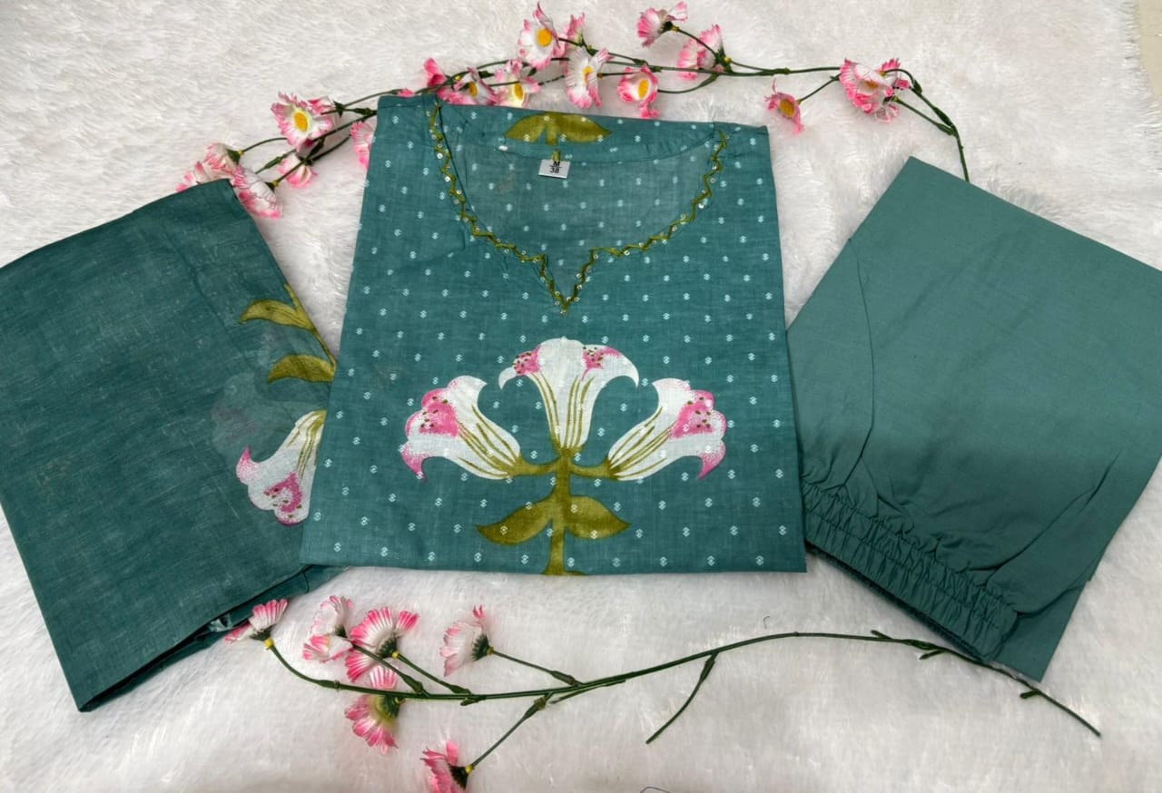 Women's Elegant Floral Embroidered Cotton Suit Set