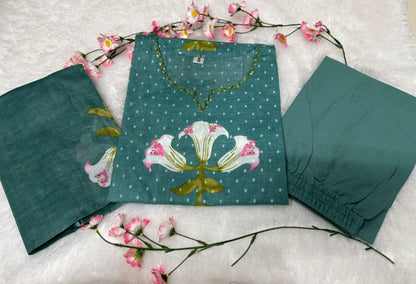 Women's Elegant Floral Embroidered Cotton Suit Set