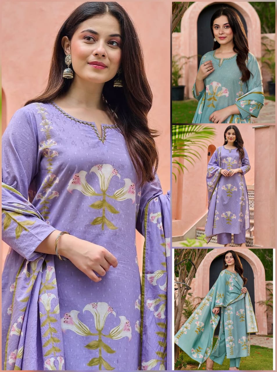 Women's Elegant Floral Embroidered Cotton Suit Set